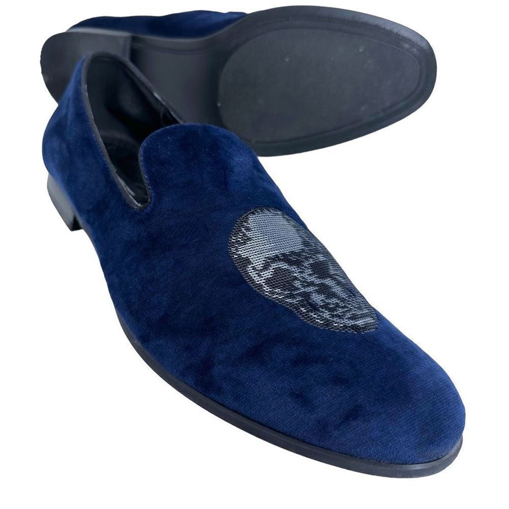 International Concepts Blue Velvet Skull Loafers Men’s Size 13